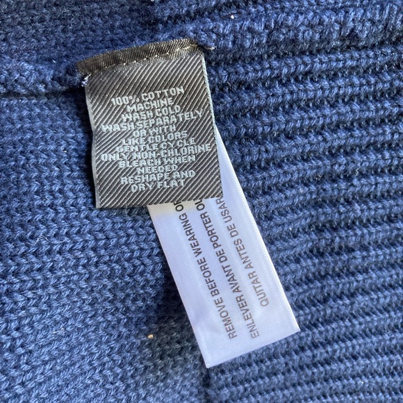 Grandpa Slouchy Cardigan Sweater John Bartlett Navy Blue Cotton  Patched Elbows - Picture 12 of 15